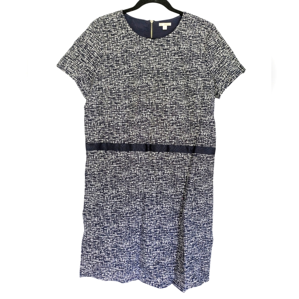 Gap Dress Size 14 Navy Blue White‎ Back Zipper Cotton Spandex Short Sleeve